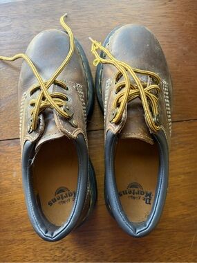 Dr. Martens Brown Leather Oxford Shoes with Yellow Laces